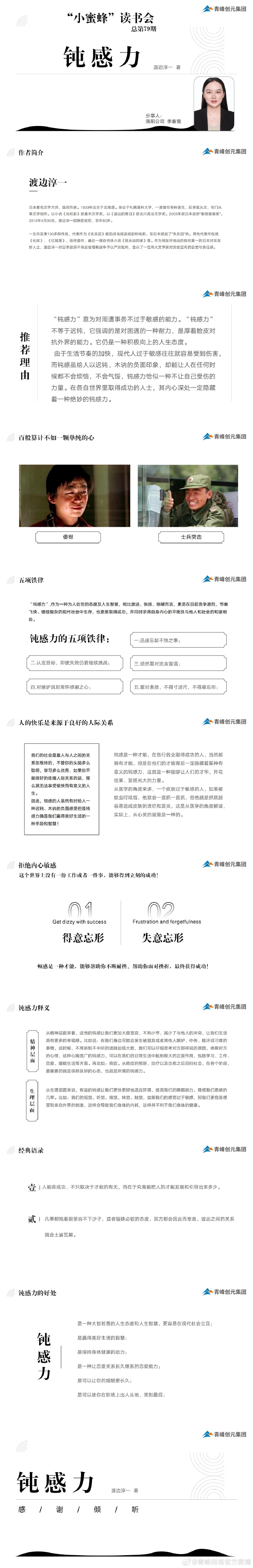 青峰創元集團“小蜜蜂”讀書會第79期活動報道：《鈍感力》----李春雪